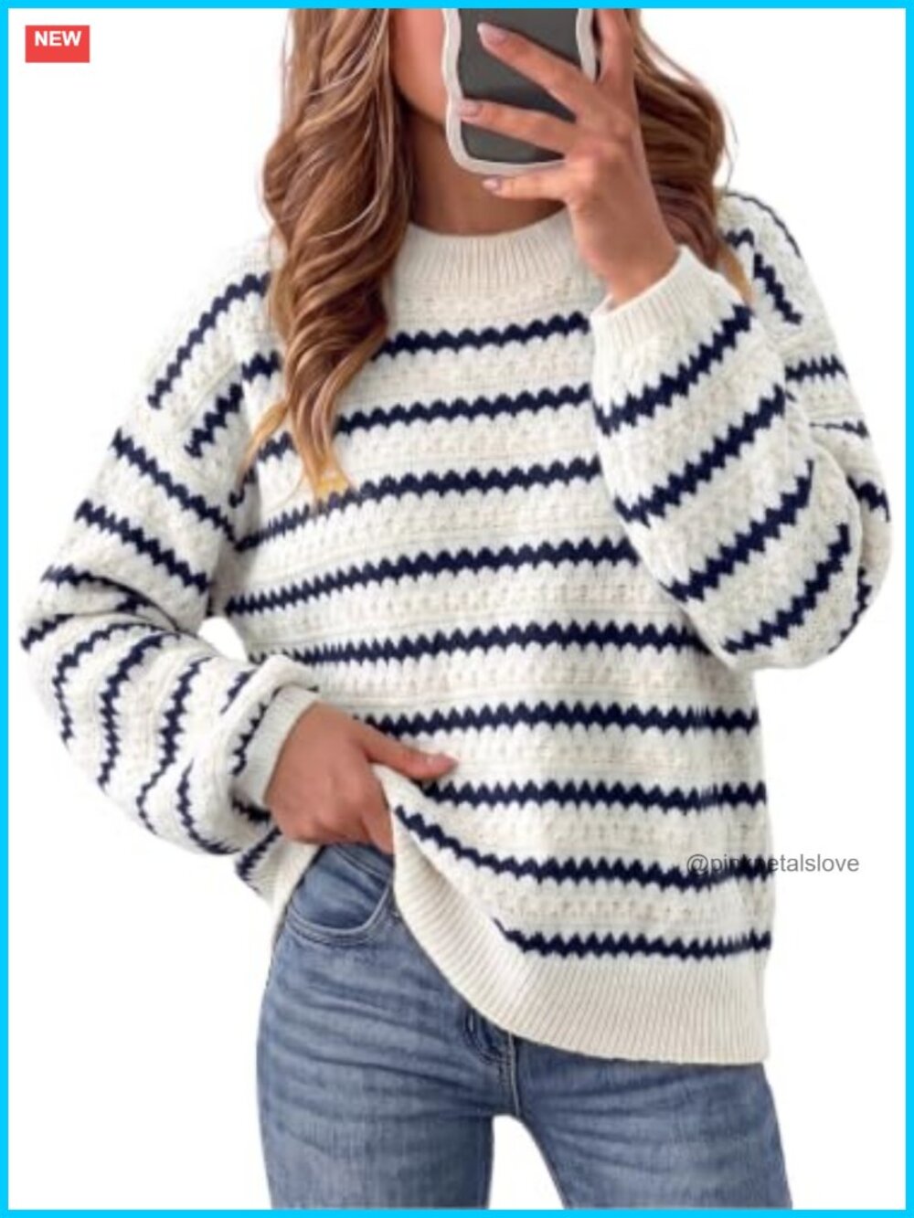 Oversized Striped Color Block Knit Sweater Pullover Crewneck